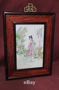 Chinese Antique Style Hand Painted Porcelain Plaque signed 20th Century