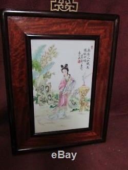 Chinese Antique Style Hand Painted Porcelain Plaque signed 20th Century