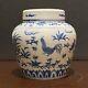 Chinese Blue &white Handpainted Chicken Bowl Tea Can Signed Porcelain China