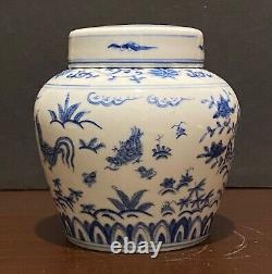 Chinese Blue &White Handpainted Chicken Bowl Tea Can Signed Porcelain China