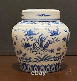 Chinese Blue &White Handpainted Chicken Bowl Tea Can Signed Porcelain China