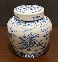 Chinese Blue &White Handpainted Chicken Bowl Tea Can Signed Porcelain China