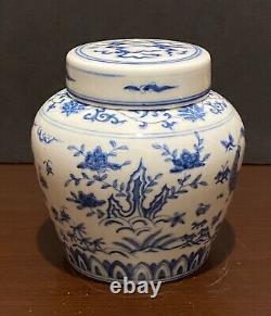 Chinese Blue &White Handpainted Chicken Bowl Tea Can Signed Porcelain China