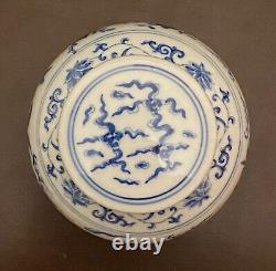 Chinese Blue &White Handpainted Chicken Bowl Tea Can Signed Porcelain China