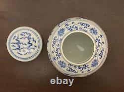 Chinese Blue &White Handpainted Chicken Bowl Tea Can Signed Porcelain China