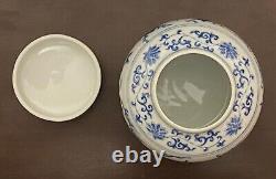 Chinese Blue &White Handpainted Chicken Bowl Tea Can Signed Porcelain China