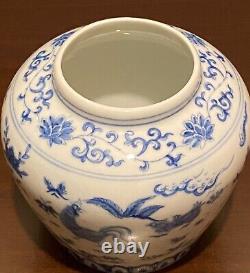 Chinese Blue &White Handpainted Chicken Bowl Tea Can Signed Porcelain China