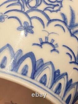 Chinese Blue &White Handpainted Chicken Bowl Tea Can Signed Porcelain China