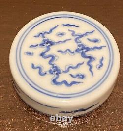 Chinese Blue &White Handpainted Chicken Bowl Tea Can Signed Porcelain China