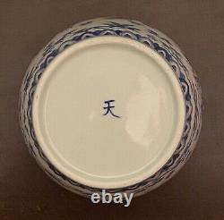 Chinese Blue &White Handpainted Chicken Bowl Tea Can Signed Porcelain China