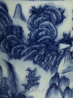 Chinese Blue & White Landscape Scholars Brush Pot Guangxu Marks but 20th Century