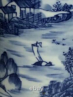 Chinese Blue & White Landscape Scholars Brush Pot Guangxu Marks but 20th Century