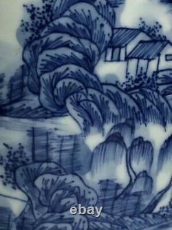 Chinese Blue & White Landscape Scholars Brush Pot Guangxu Marks but 20th Century