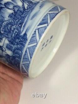 Chinese Blue & White Landscape Scholars Brush Pot Guangxu Marks but 20th Century