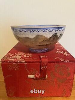 Chinese Eggshell Porcelain Bowl Figurative 20th C Republic 1912-49 Original Box