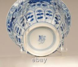 Chinese Export Porcelain Tea Bowl Saucer Fish and bass bleu & white Kangxi 19th