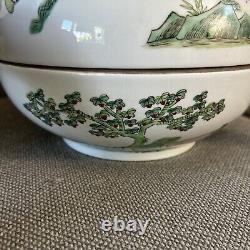 Chinese Export Republic Period Hand Painted People Porcelain Covered Bowl Vtg