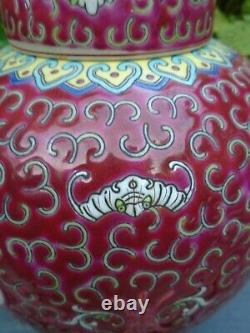 Chinese Famile rose hand painted bright colours ginger jar and lid signed