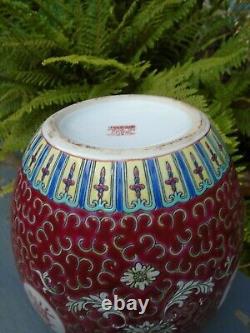 Chinese Famile rose hand painted bright colours ginger jar and lid signed