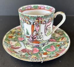 Chinese Famille Rose Medallion Demitasse Cups & Saucers Set of 8 Hand Painted