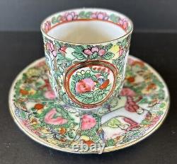 Chinese Famille Rose Medallion Demitasse Cups & Saucers Set of 8 Hand Painted