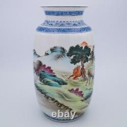 Chinese Famille Rose Republic Period Porcelain Vase. Eight Horses of Wang Mu