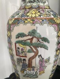 Chinese Famille Verte Antique Porcelain Vase Lamp mid 20thC 43cm, newly wired