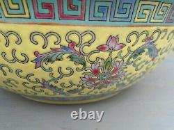 Chinese Famille jaune rose medallion hand painted imperial yellow dish