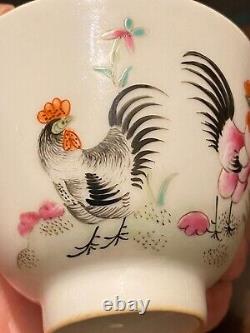 Chinese Famille rose Blue &White Handpainted Chicken Bowl / Cup Signed Porcelain