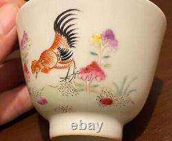 Chinese Famille rose Blue &White Handpainted Chicken Bowl / Cup Signed Porcelain