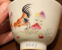 Chinese Famille rose Blue &White Handpainted Chicken Bowl / Cup Signed Porcelain