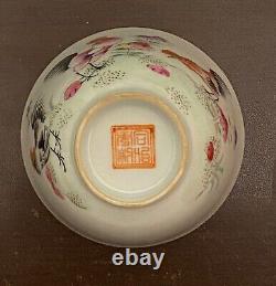 Chinese Famille rose Blue &White Handpainted Chicken Bowl / Cup Signed Porcelain