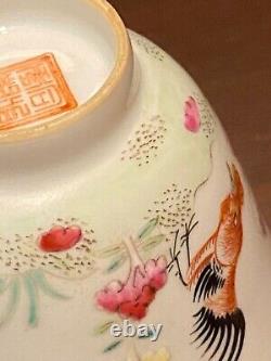 Chinese Famille rose Blue &White Handpainted Chicken Bowl / Cup Signed Porcelain