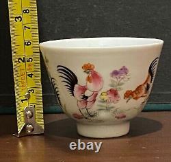 Chinese Famille rose Blue &White Handpainted Chicken Bowl / Cup Signed Porcelain