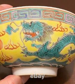 Chinese Famille rose Blue &White Handpainted Dragon Bowl Signed Porcelain China