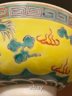 Chinese Famille rose Blue &White Handpainted Dragon Bowl Signed Porcelain China