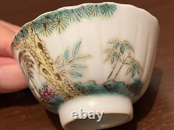Chinese Famille rose Blue &White Handpainted bird Bowl / Cup Signed Porcelain