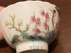 Chinese Famille rose Blue &White Handpainted bird Bowl / Cup Signed Porcelain