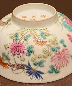 Chinese Famille rose Blue &White Handpainted flower Bowl Signed Porcelain China
