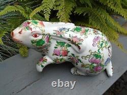 Chinese Famille rose hand painted Porcelain rabbit signed in Chinese to base