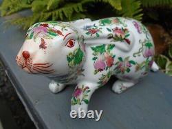 Chinese Famille rose hand painted Porcelain rabbit signed in Chinese to base