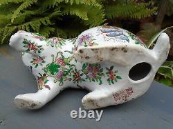 Chinese Famille rose hand painted Porcelain rabbit signed in Chinese to base