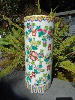 Chinese Famille rose hand painted large porcelain brush pot with lovely colours