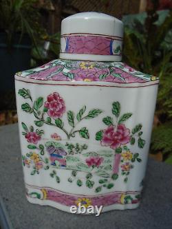 Chinese Famille rose hand painted tea caddy lovely colours