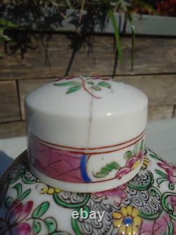 Chinese Famille rose hand painted tea caddy lovely colours