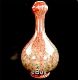 Chinese Flambe Porcelain Garlic Head Vase Peach Bloom Cream & Green