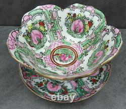 Chinese Hand Painted Porcelain Bowl & Plate Lotus Canton Famille Rose Signed