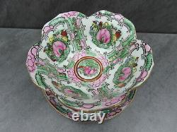 Chinese Hand Painted Porcelain Bowl & Plate Lotus Canton Famille Rose Signed