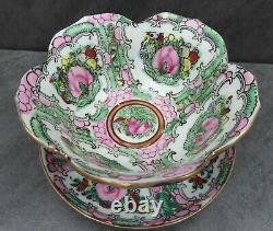 Chinese Hand Painted Porcelain Bowl & Plate Lotus Canton Famille Rose Signed