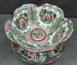 Chinese Hand Painted Porcelain Bowl & Plate Lotus Canton Famille Rose Signed